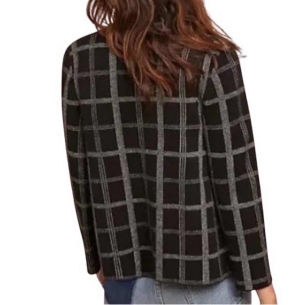 Moth by Anthropologie Windowpane Knit Sweater Blazer Black White S Office Career - Picture 3 of 14